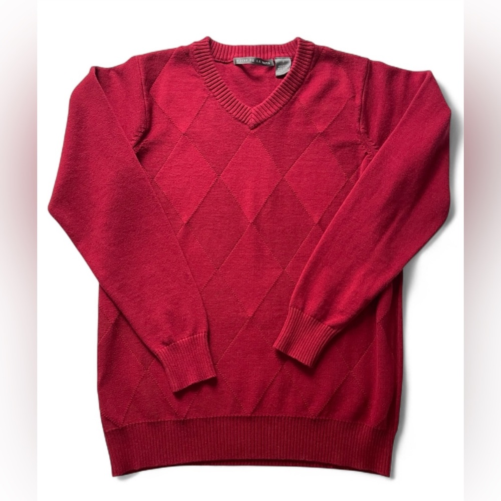 Oscar de la Renta Rich Red V-Neck Sweater